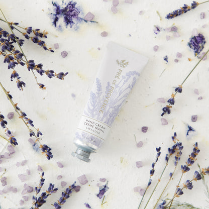 Pre de Provence Lavender Hand Cream displayed on a bathroom counter