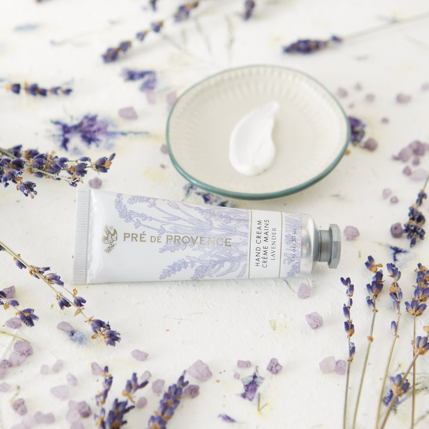 Pre de Provence Lavender Hand Cream with cream on a dish